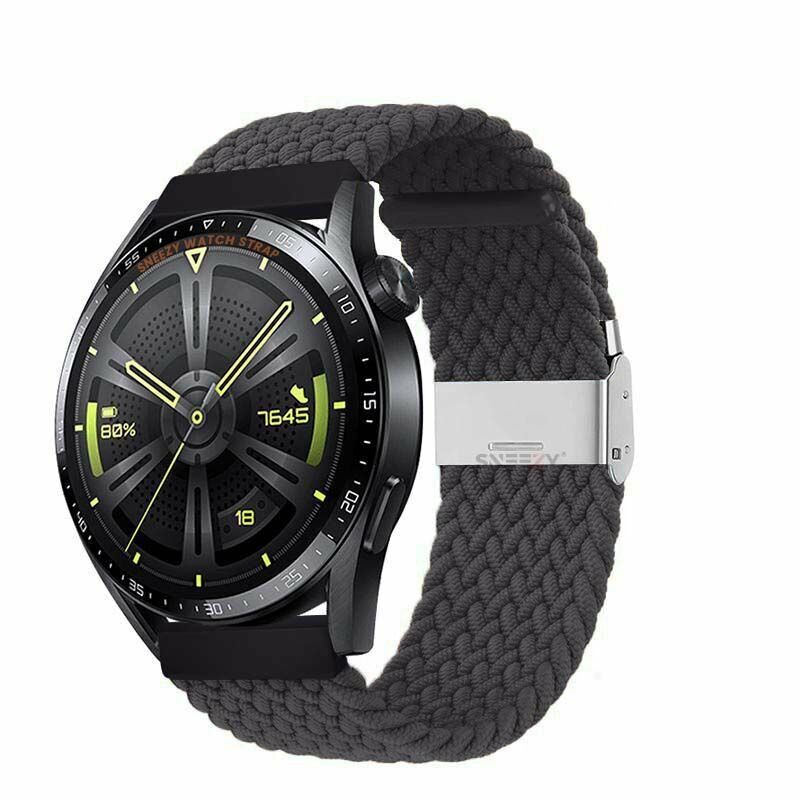 Sneezy Huawei Watch GT5 46mm İle Uyumlu 22mm Metal Klips Solo Fiberlink Örgü Kordon Füme
