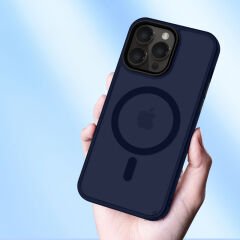 Sneezy İphone 14 Pro İle Uyumlu Magnetic Matte Prism Kapak Lacivert - Lacivert