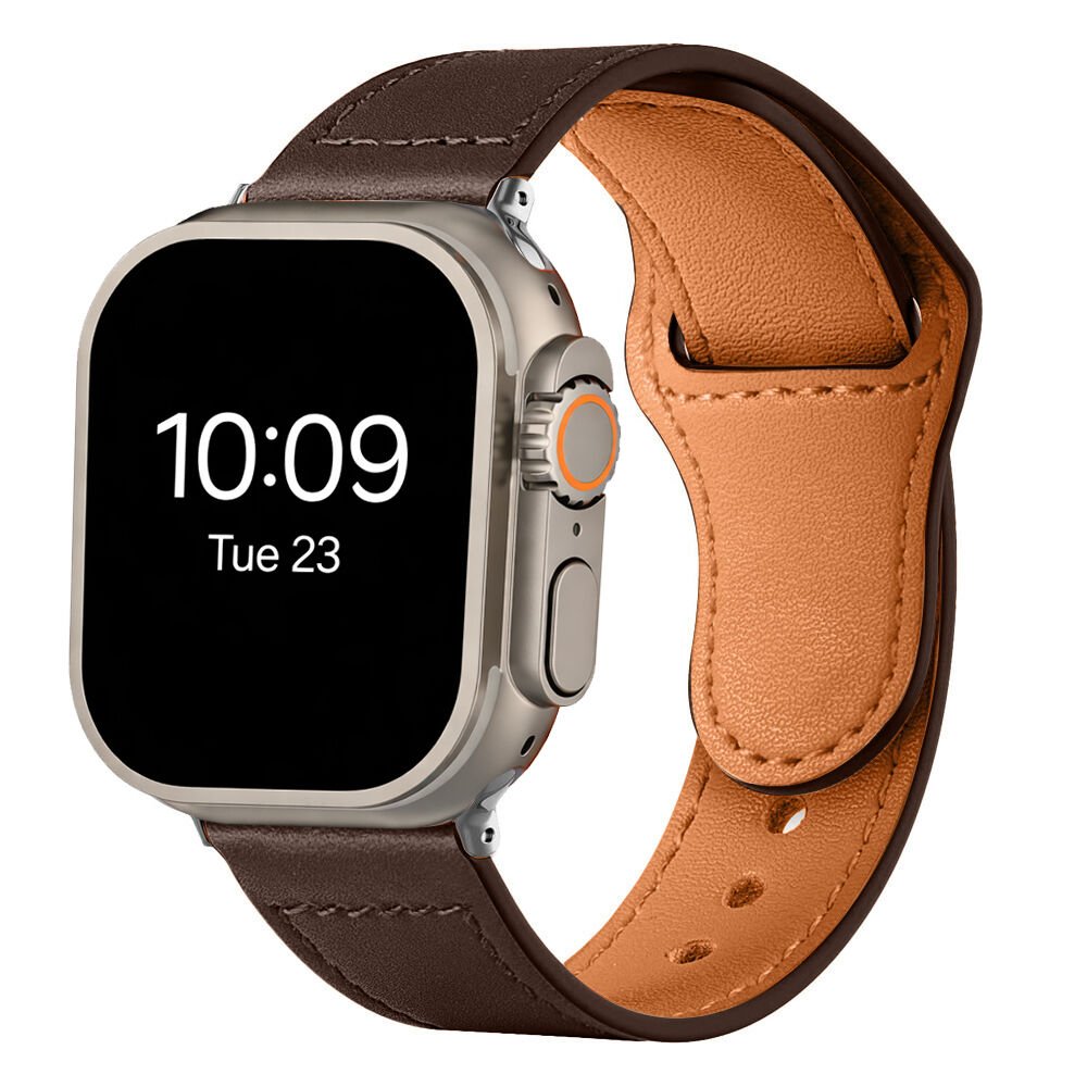 iWatch Ultra 1 2 3 49mm İle Uyumlu Premium Classic Deri Görünümlü Kordon Koyu Kahverengi