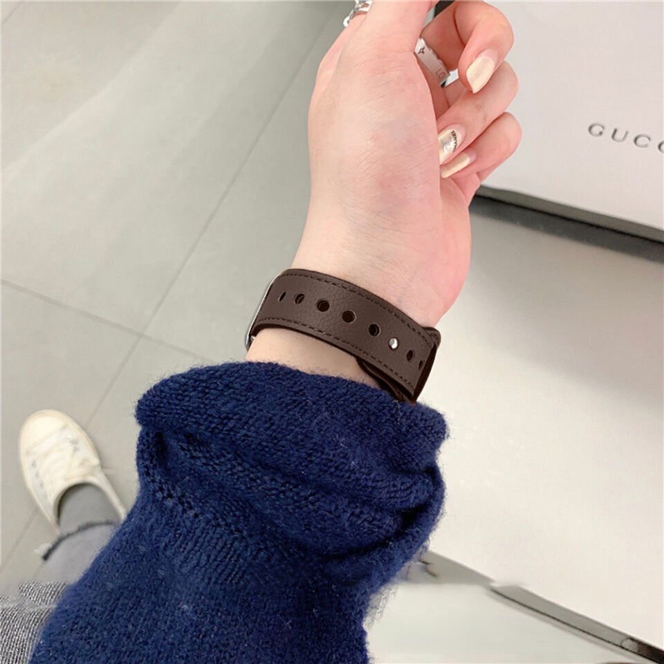 iWatch Ultra 1 2 3 49mm İle Uyumlu Premium Classic Deri Görünümlü Kordon Koyu Kahverengi