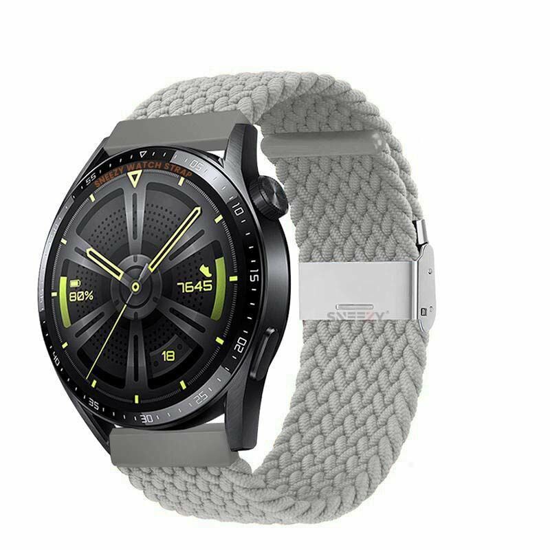 Sneezy Huawei Watch GT5 46mm İle Uyumlu 22mm Metal Klips Solo Fiberlink Örgü Kordon Gri