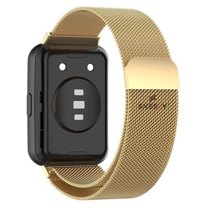 Huawei Watch Fit 2 Metal Hasır Kordon Woven Wire Metal Tasarım Kordon Gold