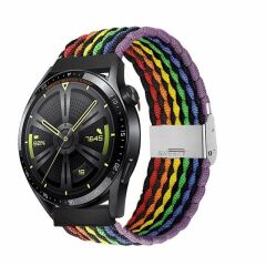 Sneezy Huawei Watch GT5 46mm İle Uyumlu 22mm Metal Klips Solo Fiberlink Örgü Kordon Gökkuşağı Siyah