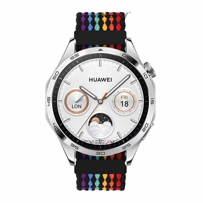 Sneezy Huawei Watch GT5 46mm İle Uyumlu 22mm Metal Klips Solo Fiberlink Örgü Kordon Gökkuşağı Siyah