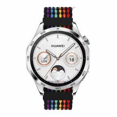 Sneezy Huawei Watch GT5 46mm İle Uyumlu 22mm Metal Klips Solo Fiberlink Örgü Kordon Gökkuşağı Siyah