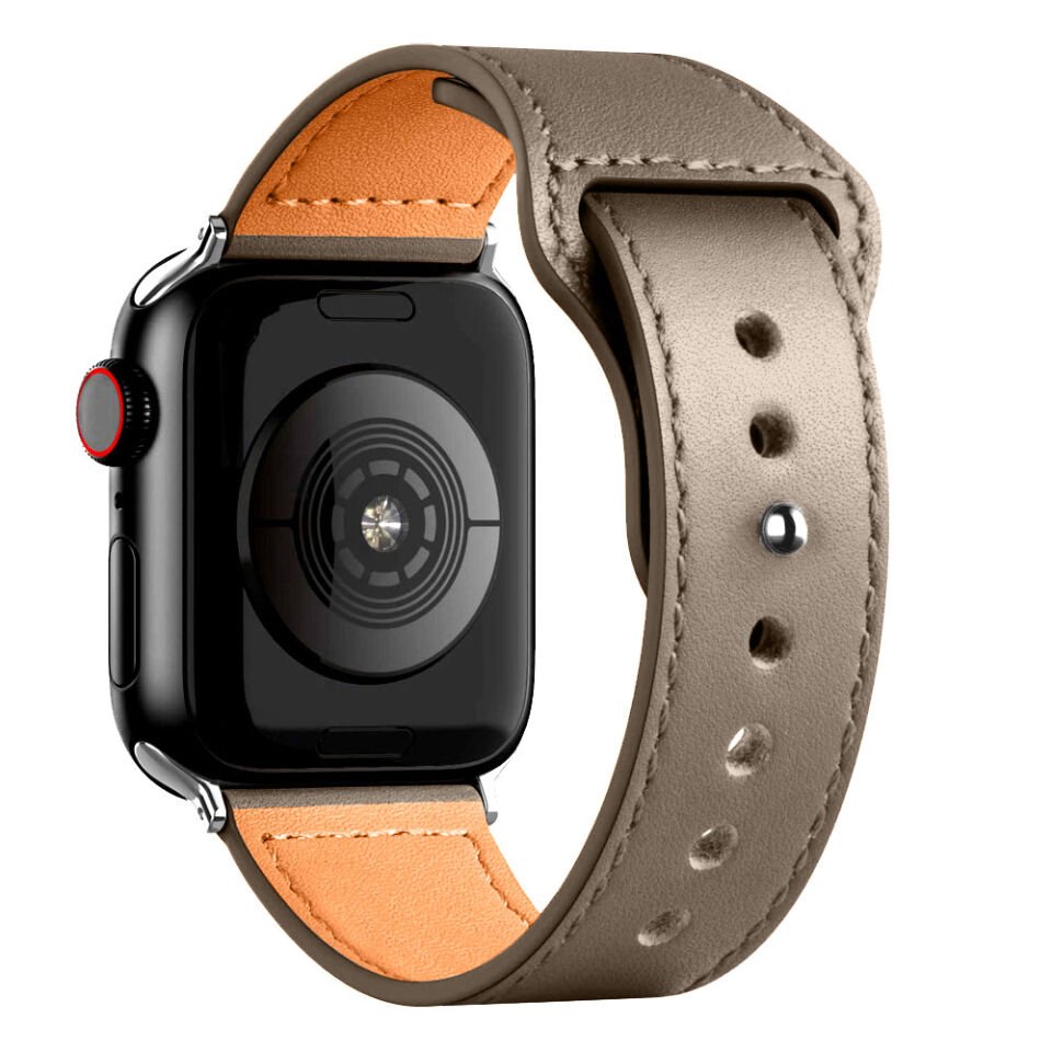 iWatch 7 8 9 10 11 Series 42/44/45/46mm İle Uyumlu Premium Classic Deri Görünümlü Kordon Koyu Gri