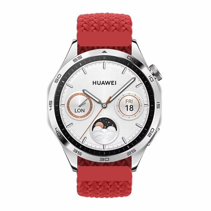 Sneezy Huawei Watch GT5 46mm İle Uyumlu 22mm Metal Klips Solo Fiberlink Örgü Kordon Kırmızı