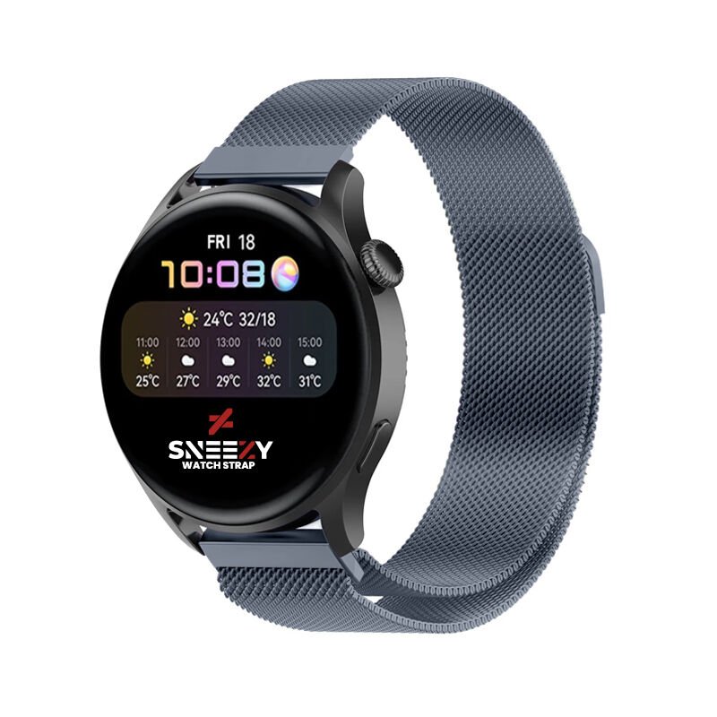 Samsung Galaxy Watch 46mm R800 -Watch 3 45mm R840 22mm Uyumlu Woven Wire Tasarım Metal Hasır Kordon Koyu Gri