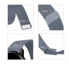 Samsung Galaxy Watch 46mm R800 -Watch 3 45mm R840 22mm Uyumlu Woven Wire Tasarım Metal Hasır Kordon Koyu Gri