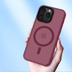 Sneezy İphone 14 İle Uyumlu Magnetic Matte Prism Kapak Mürdüm - Mürdüm