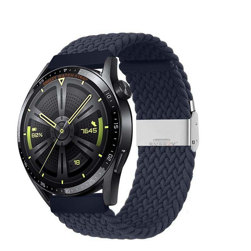 Sneezy Huawei Watch GT5 46mm İle Uyumlu 22mm Metal Klips Solo Fiberlink Örgü Kordon Lacivert