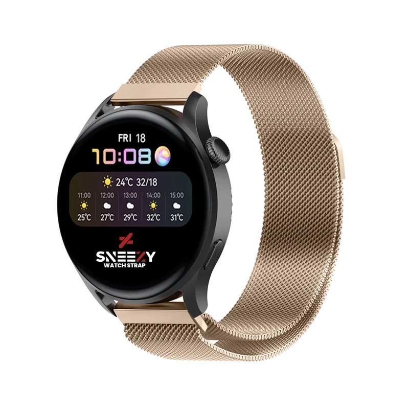 Samsung Galaxy Watch 46mm R800 -Watch 3 45mm R840 22mm Uyumlu Woven Wire Tasarım Metal Hasır Kordon Retro Gold