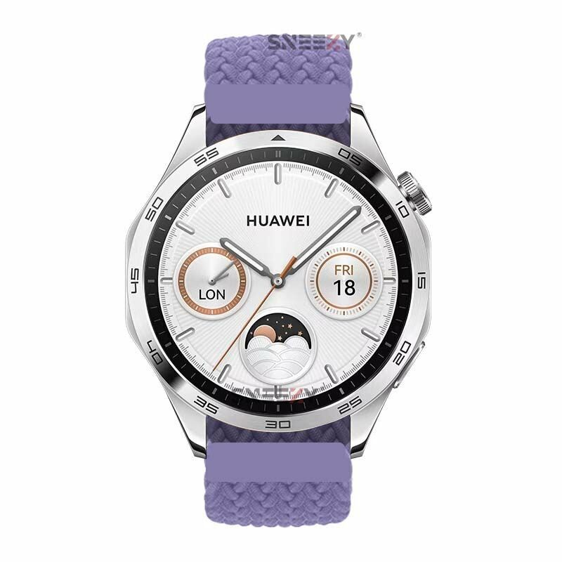 Sneezy Huawei Watch GT5 46mm İle Uyumlu 22mm Metal Klips Solo Fiberlink Örgü Kordon Lila