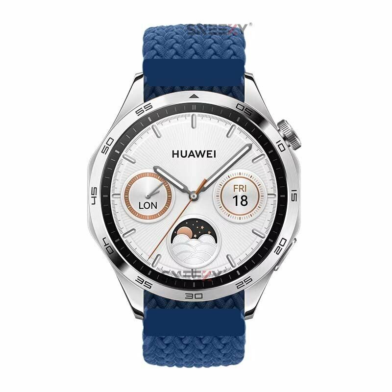 Sneezy Huawei Watch GT5 46mm İle Uyumlu 22mm Metal Klips Solo Fiberlink Örgü Kordon Mavi