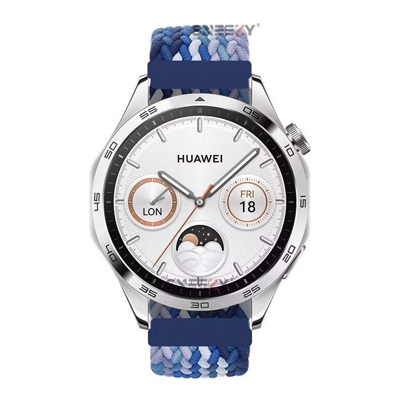 Sneezy Huawei Watch GT5 46mm İle Uyumlu 22mm Metal Klips Solo Fiberlink Örgü Kordon Mavi Beyaz