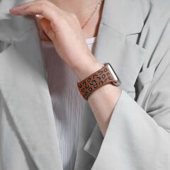 Apple Watch Uyumlu 44 45 46mm Leopar Desenli Yumuşak Silikon Kordon Seri 2 3 4 5 6 Se 7 8 9 10 Kahverengi