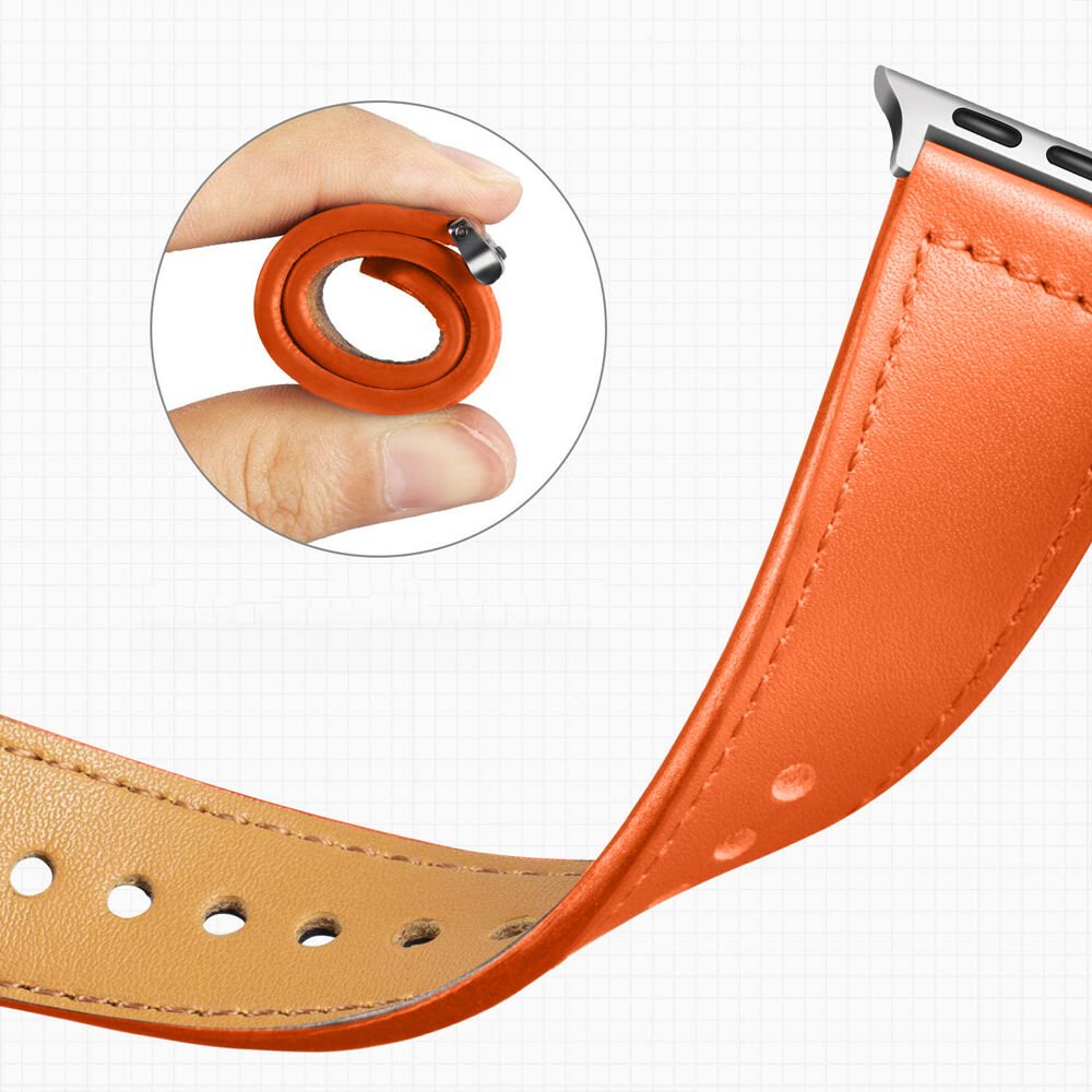 iWatch 7 8 9 10 11 Series 48/40/41/42mm İle Uyumlu Premium Classic Deri Görünümlü Kordon Turuncu