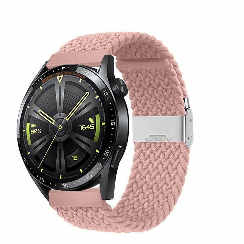 Sneezy Huawei Watch GT5 46mm İle Uyumlu 22mm Metal Klips Solo Fiberlink Örgü Kordon Pembe