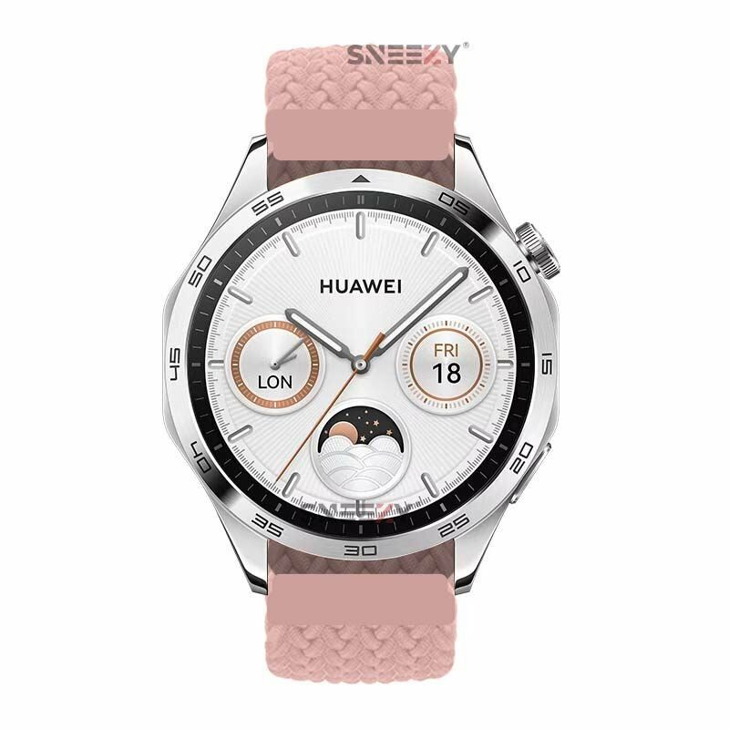 Sneezy Huawei Watch GT5 46mm İle Uyumlu 22mm Metal Klips Solo Fiberlink Örgü Kordon Pembe