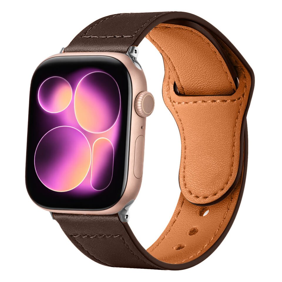 iWatch 7 8 9 10 11 Series 48/40/41/42mm İle Uyumlu Premium Classic Deri Görünümlü Kordon Koyu Kahverengi