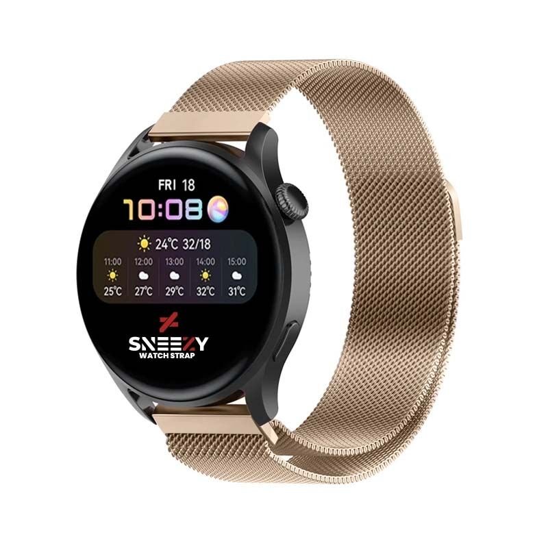 Samsung Gear S3 Frontier R760 – S3 Classic R770 22mm Uyumlu Woven Wire Tasarım Metal Hasır Kordon Retro Gold