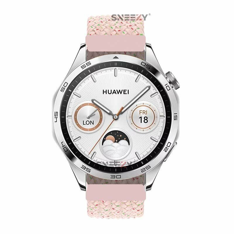 Sneezy Huawei Watch GT5 46mm İle Uyumlu 22mm Metal Klips Solo Fiberlink Örgü Kordon Pudra