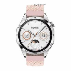 Sneezy Huawei Watch GT5 46mm İle Uyumlu 22mm Metal Klips Solo Fiberlink Örgü Kordon Pudra