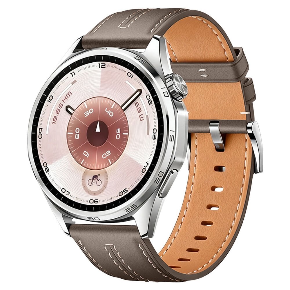 Sneezy Huawei Watch GT6 46mm İle Uyumlu Dikiş Desenli Deri Metal Tokalı Akıllı Saat Kordonu