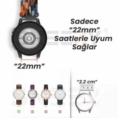 Sneezy Huawei Watch GT5 46mm İle Uyumlu 22mm Metal Klips Solo Fiberlink Örgü Kordon Siyah Beyaz