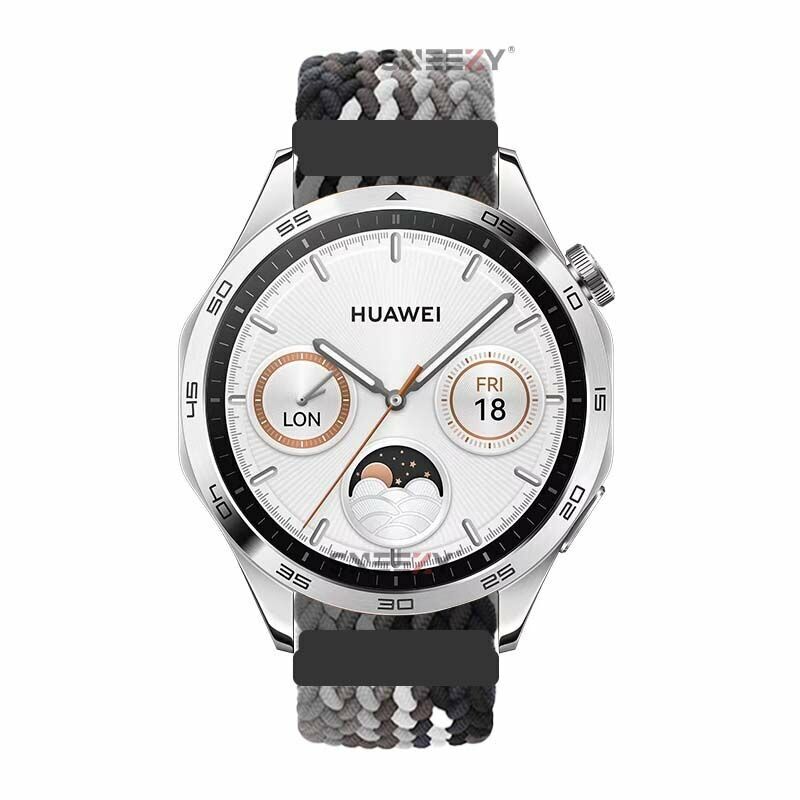 Sneezy Huawei Watch GT5 46mm İle Uyumlu 22mm Metal Klips Solo Fiberlink Örgü Kordon Siyah Beyaz