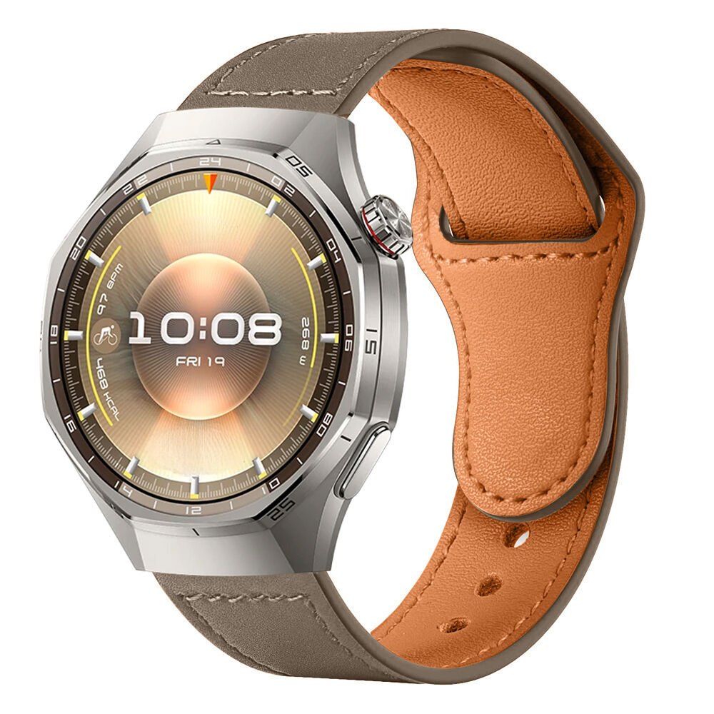 Huawei Watch GT6 Pro 46mm İle Uyumlu Premium Classic Deri Görünümlü Kordon Koyu Gri