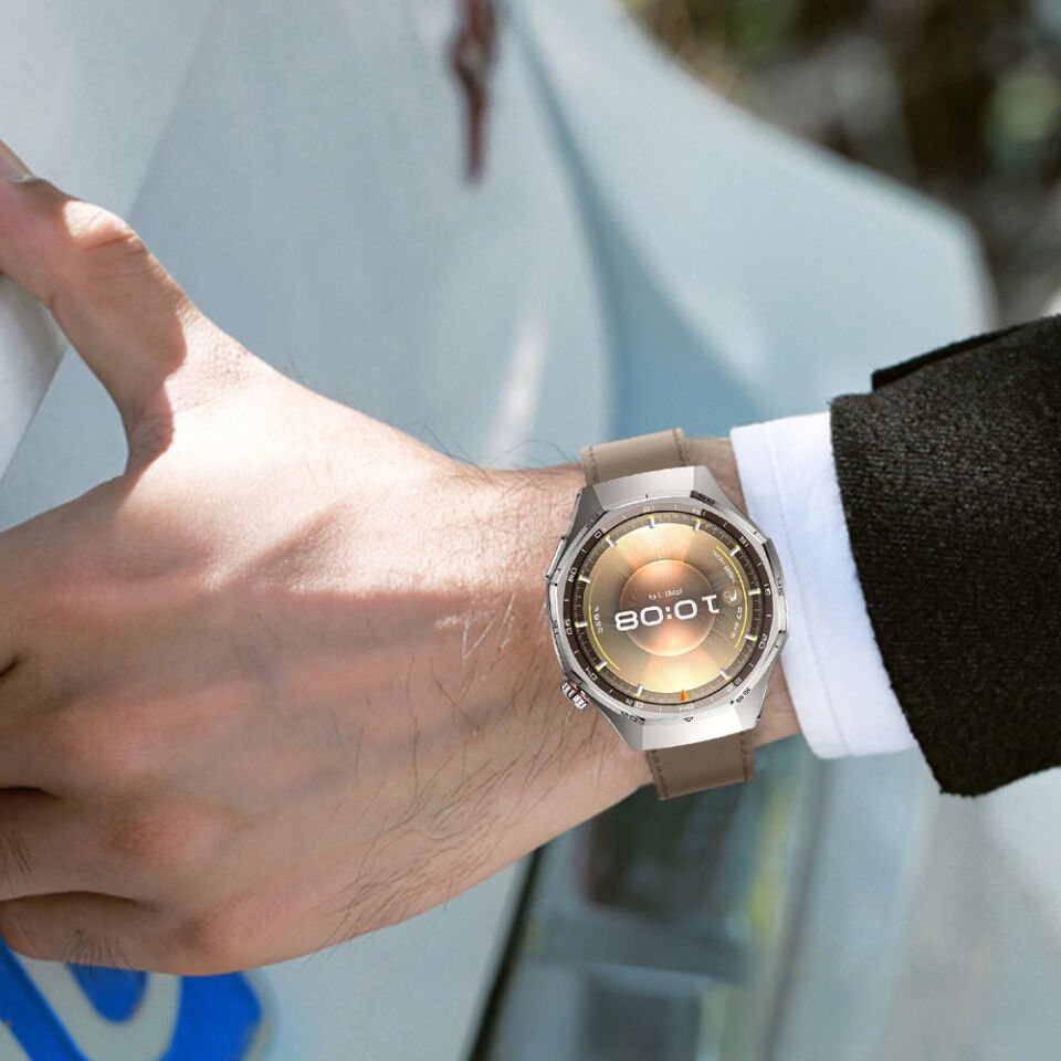 Huawei Watch GT6 Pro 46mm İle Uyumlu Premium Classic Deri Görünümlü Kordon Koyu Gri