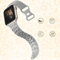 Apple Watch Uyumlu 44 45 46mm Leopar Desenli Yumuşak Silikon Kordon Seri 2 3 4 5 6 Se 7 8 9 10 Gümüş