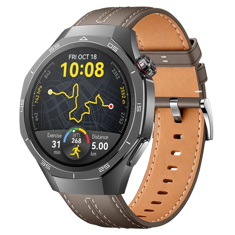 Sneezy Huawei Watch GT5 Pro 46mm İle Uyumlu Dikiş Desenli Deri Metal Tokalı Akıllı Saat Kordonu