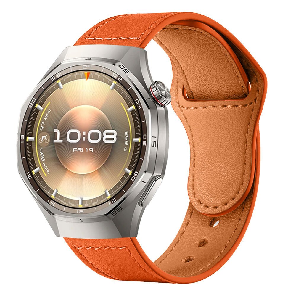 Huawei Watch GT6 Pro 46mm İle Uyumlu Premium Classic Deri Görünümlü Kordon Turuncu