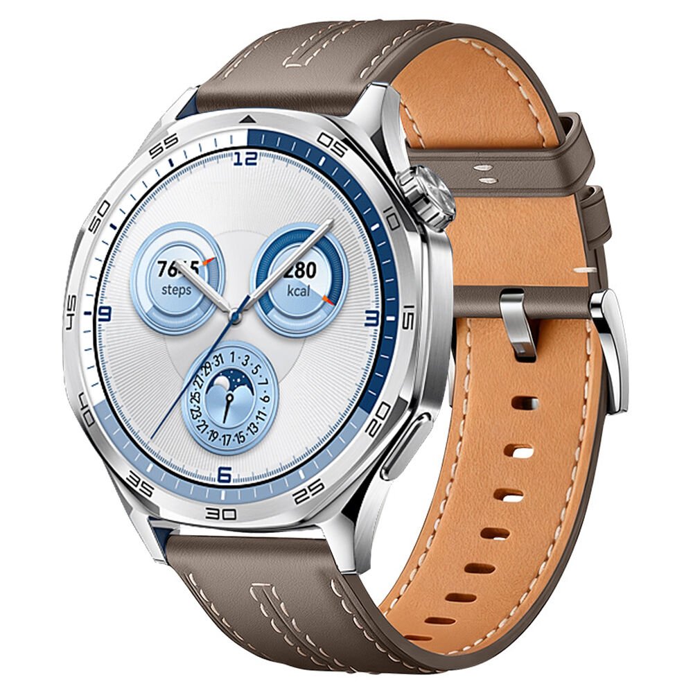 Sneezy Huawei Watch GT5 46mm İle Uyumlu Dikiş Desenli Deri Metal Tokalı Akıllı Saat Kordonu