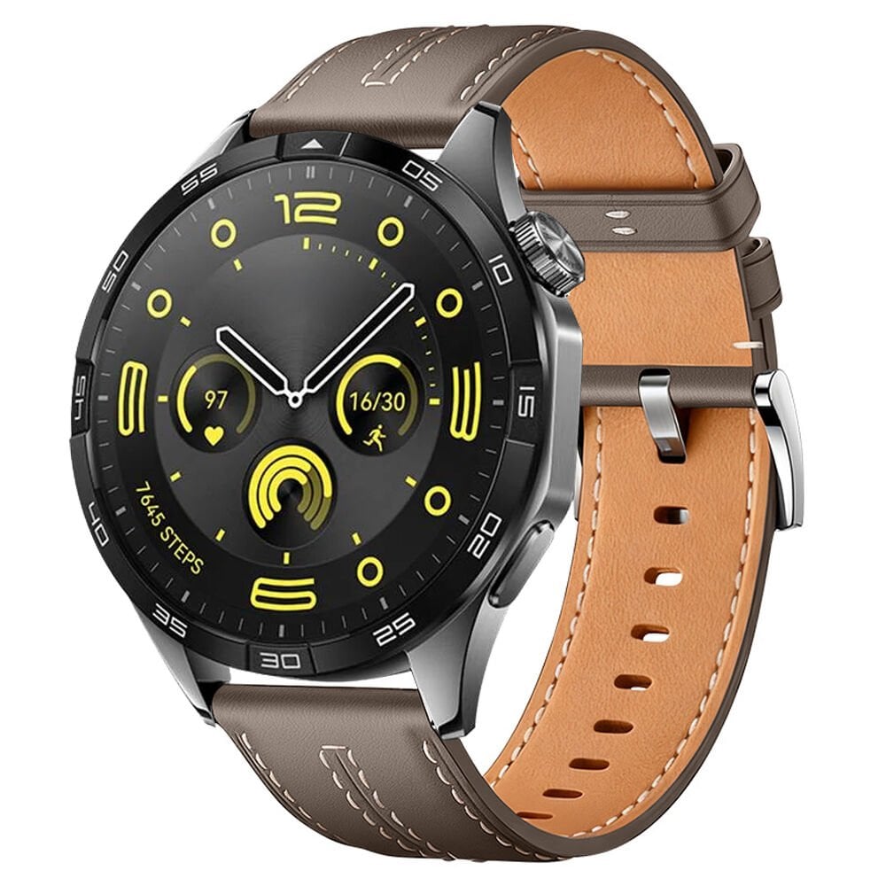 Sneezy Huawei Watch GT4 46mm İle Uyumlu Dikiş Desenli Deri Metal Tokalı Akıllı Saat Kordonu