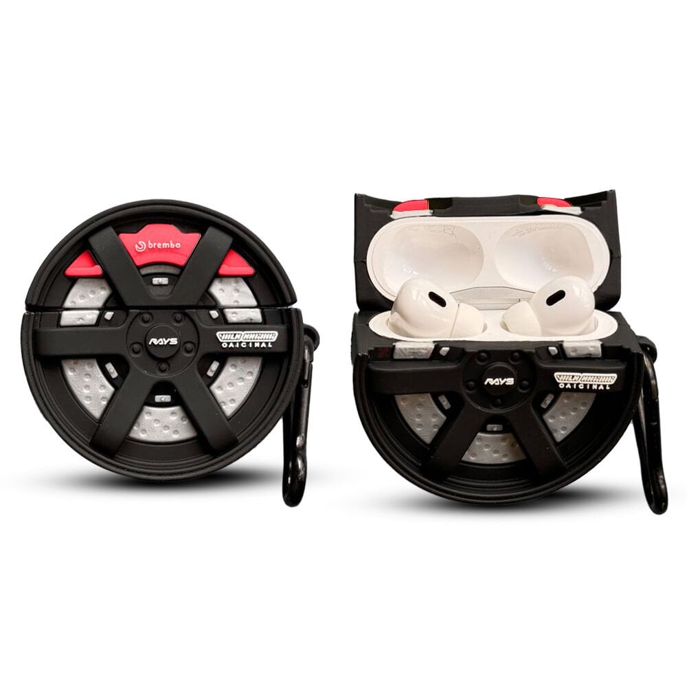 Apple AirPods 1/2 Nesil Uyumlu Kopçalı Spor Araba Jant Tasarımlı Silikon Kılıf Kırmızı