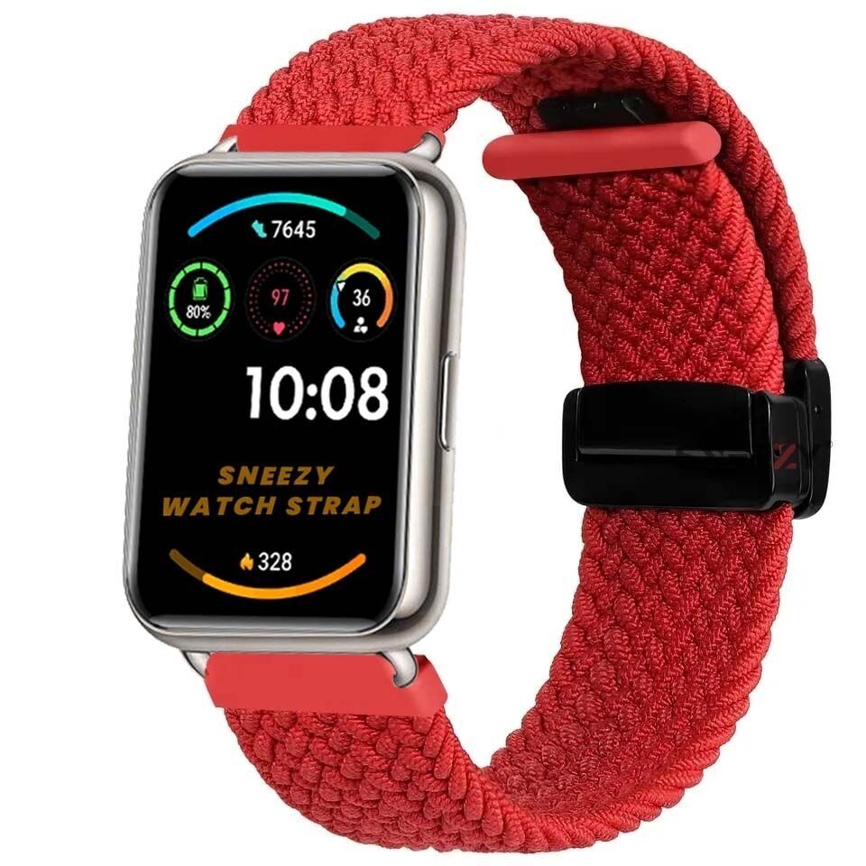 Sneezy Huawei Watch Fit 2  İle Uyumlu FiberLink Manyetik Tokalı Kumaş Örgü Kordon