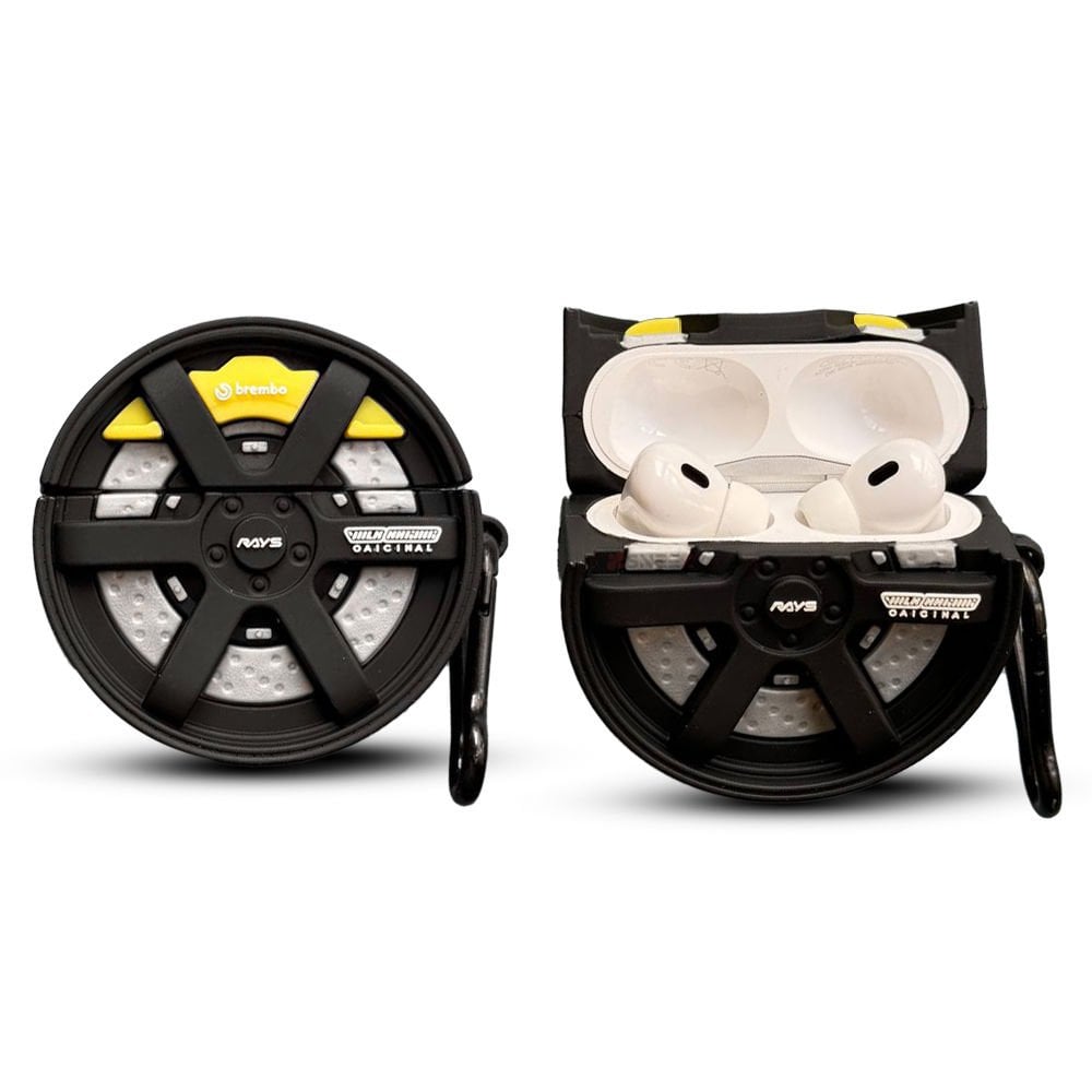 Apple AirPods 1/2 Nesil Uyumlu Kopçalı Spor Araba Jant Tasarımlı Silikon Kılıf Sarı