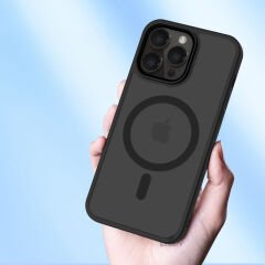 Sneezy İphone 13 İle Uyumlu Magnetic Matte Prism Kapak Siyah - Siyah