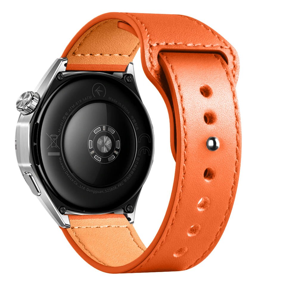 Huawei Watch GT6 46mm İle Uyumlu Premium Classic Deri Görünümlü Kordon Turuncu