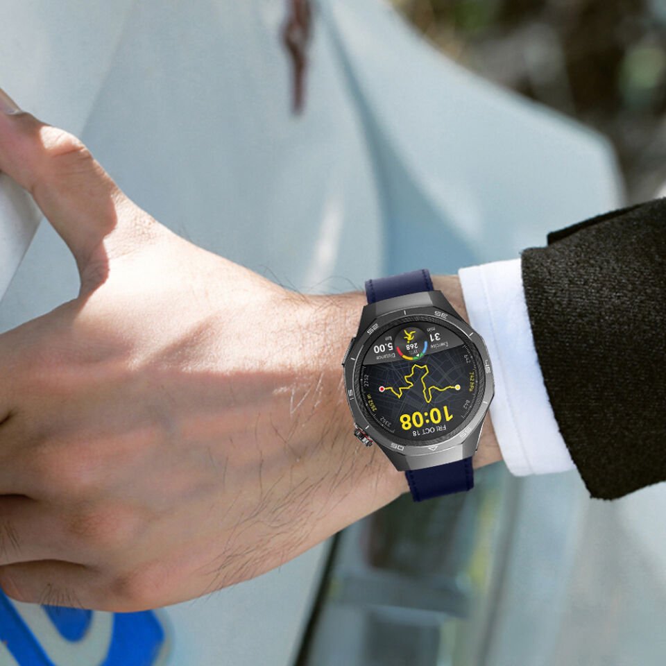 Huawei Watch GT5 Pro 46mm İle Uyumlu Premium Classic Deri Görünümlü Kordon Lacivert