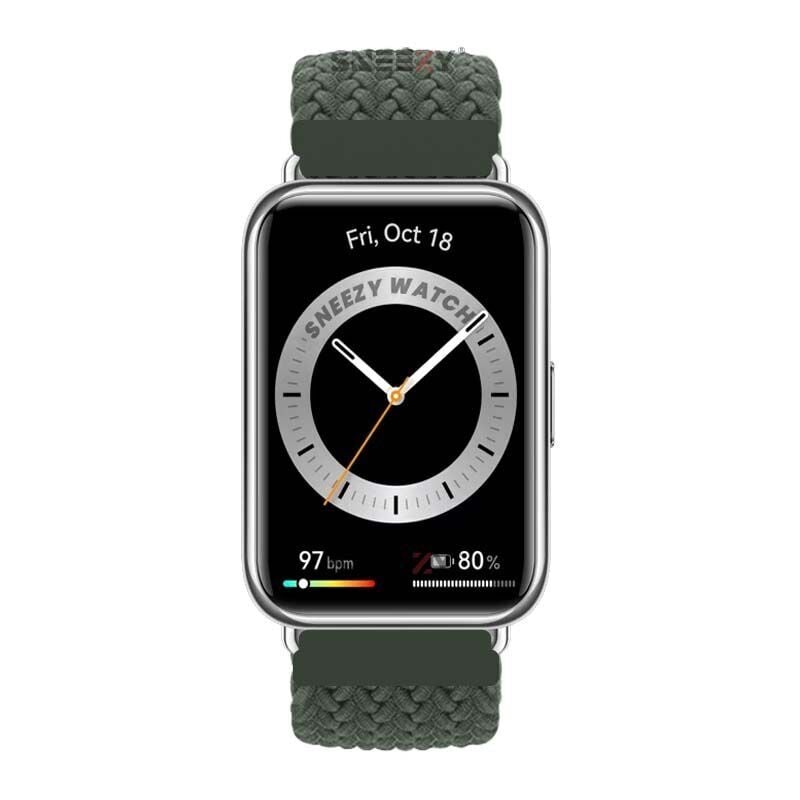 Sneezy Huawei Watch Fit 2 İle Uyumlu Metal Klips Solo Fiberlink Örgü Kordon Haki