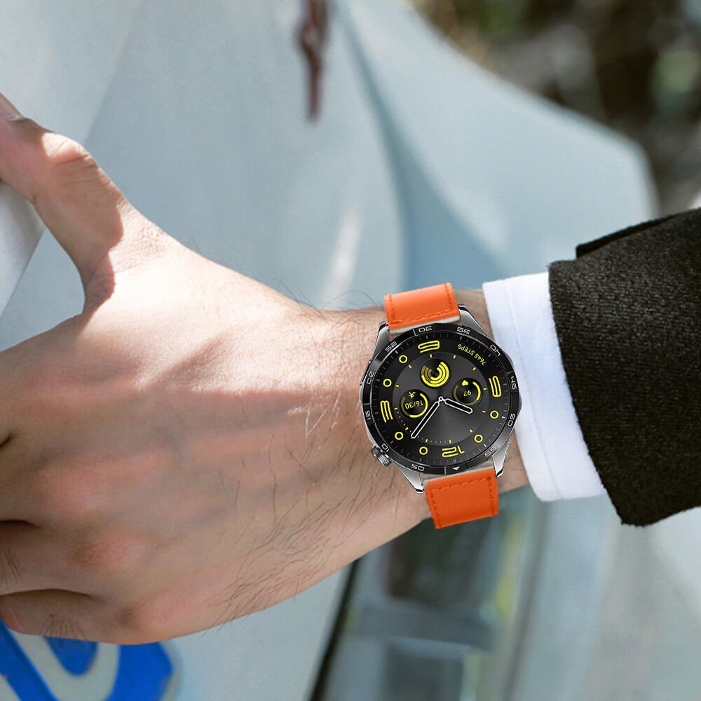 Huawei Watch GT4 46mm İle Uyumlu Premium Classic Deri Görünümlü Kordon Turuncu