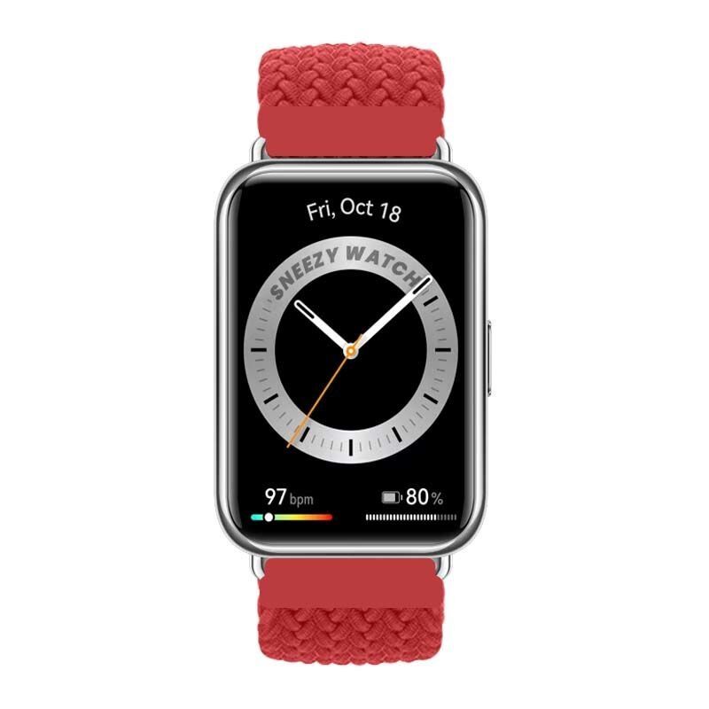 Sneezy Huawei Watch Fit 2 İle Uyumlu Metal Klips Solo Fiberlink Örgü Kordon Kırmızı