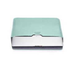 Sneezy Macbook Pro 13 İnç A2251 Uyumlu PortaPivo Standlı Deri Taşıma Çantası Turkuaz - Turkuaz