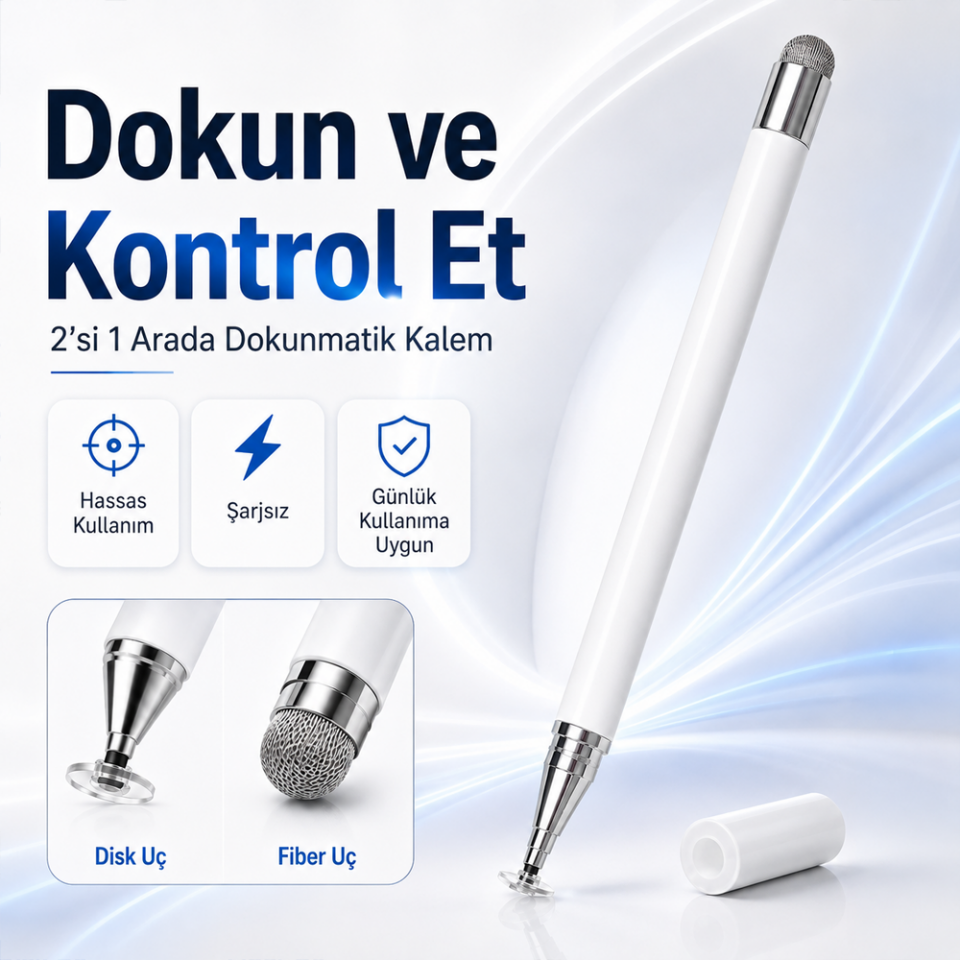 Huawei MatePad 11/11,5 SE İle Uyumlu Çift Uçlu Dokunmatik Kalem Disk Fiber Uç