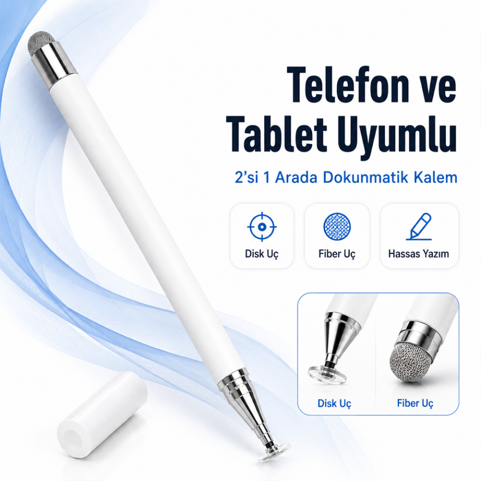 Xiaomi Redmi Pad 2 İle Uyumlu Çift Uçlu Dokunmatik Kalem Disk Fiber Uç