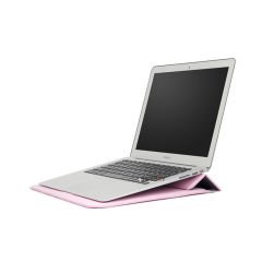 Sneezy Macbook Air 13.3 İnç M1 A2337 Uyumlu PortaPivo Standlı Deri Taşıma Çantası Pembe - Pembe